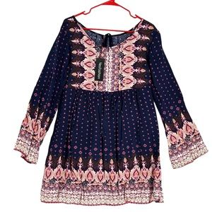 Yes Fashion Women’s Long Sleeve Boho Multicolored Midi Dress Size M.